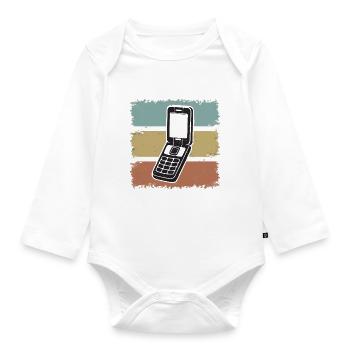 Klassisches Klapphandy, Vintage-Handy, Handy - Baby Bio-Langarm-Body - Weiß - Vorne