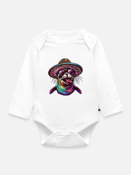 Robbe Tier Lustig Sombrero - Baby Bio-Langarm-Body - Weiß