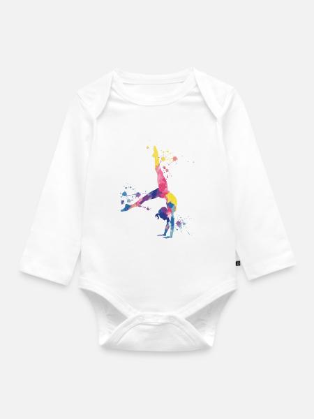 Gymnastik Mädchen – Bunt und kraftvoll - Baby Bio-Langarm-Body - Weiß
