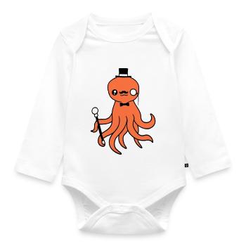 Kraken Mr. Sir Top Hat Monocle Glasses Empire - Organic Longsleeve Baby Bodysuit - white - Front