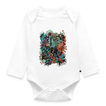 Fleurs et feuilles - Body Bébé bio manches longues - blanc - Devant