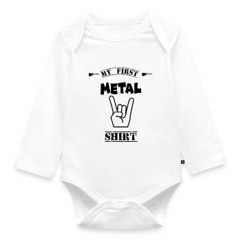 BABY GEBURT SCHWANGER SOHN TOCHTER METAL T-SHIRT - Baby Bio-Langarm-Body - Weiß - Vorne