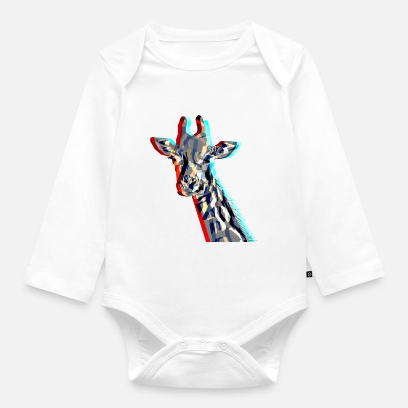 Giraffe with 3D-Effect - Baby Bio-Langarm-Body - Weiß