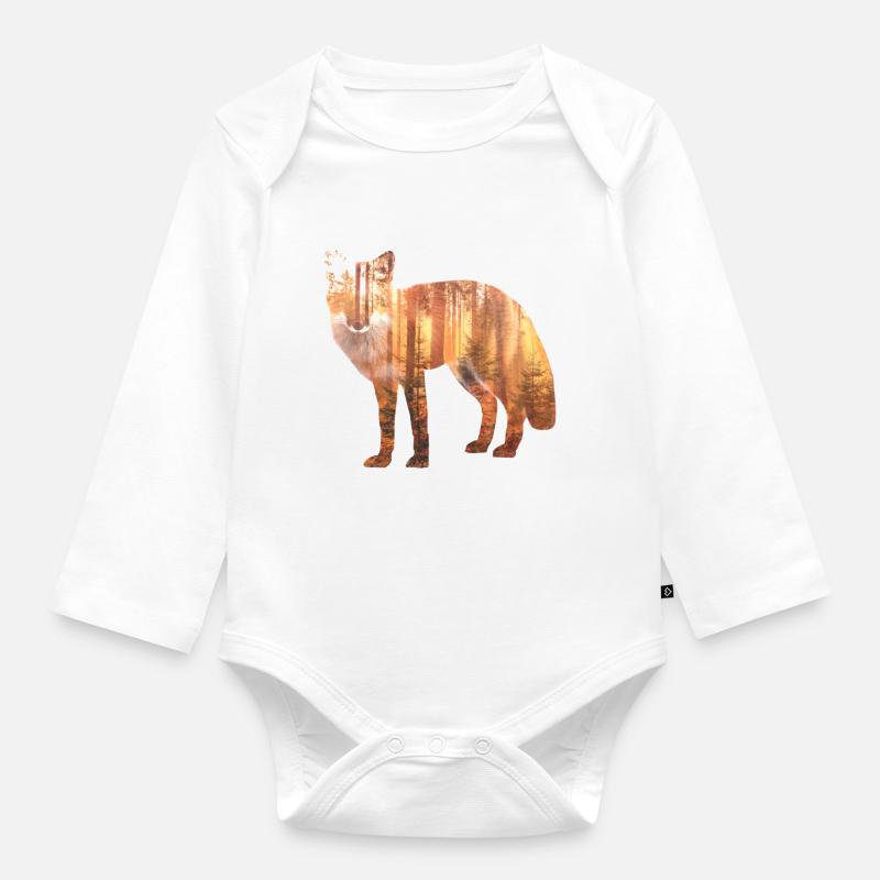 Idée cadeau boisé Fox - Body Bébé bio manches longues - blanc