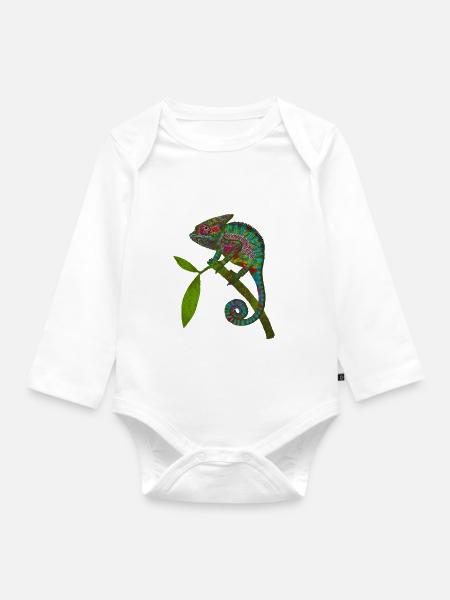 Chamaeleon - Baby Bio-Langarm-Body - Weiß