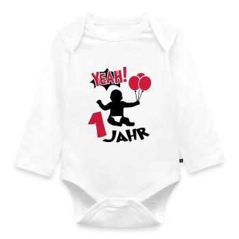 Baby Geburtstag Birthday 12 Monate 1 Jahr Ein Jahr - Baby Bio-Langarm-Body - Weiß - Vorne