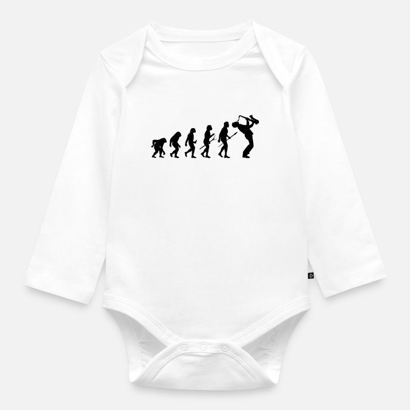 Saxophoniste Saxophoniste Evolution Drôle - Body Bébé bio manches longues - blanc
