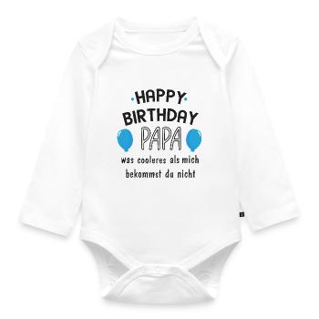 Happy Birthday Papa, Papas Geburtstag - Baby Bio-Langarm-Body - Weiß - Vorne