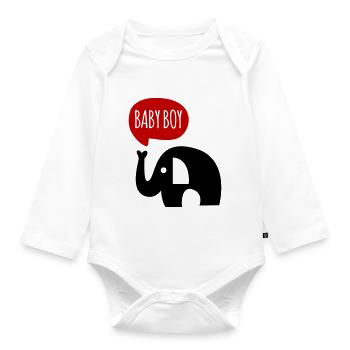 Baby Boy Junge Säugling Sprüche Elefant - Baby Bio-Langarm-Body - Weiß - Vorne