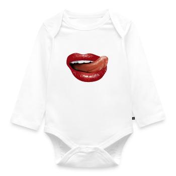 Zunge Mund MUNDSCHUTZ GESCHENKIDEE - Baby Bio-Langarm-Body - Weiß - Vorne