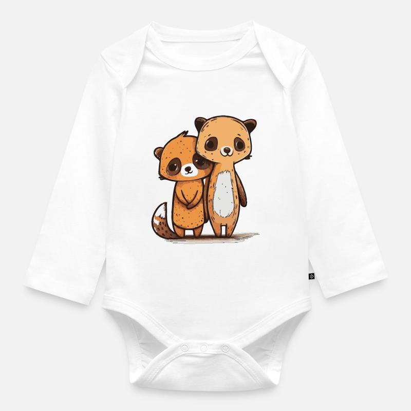 Comic Cute Kawaii Sticker Bear, Suricate, Ami - Body Bébé bio manches longues - blanc