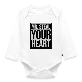 mr steal your heart - Organic Longsleeve Baby Bodysuit - white - Front