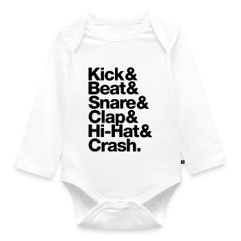 Kick Beat Snare Clap Hi Hat Crash black - Organic Longsleeve Baby Bodysuit - white - Front