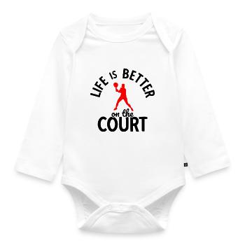 Tennisplatz Spruch Für Tennis - Baby Bio-Langarm-Body - Weiß - Vorne