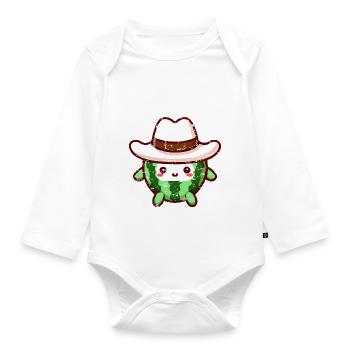 Mignon melon d’eau avec chapeau de cow-boy dans le style kawaii - Body Bébé bio manches longues - blanc - Devant