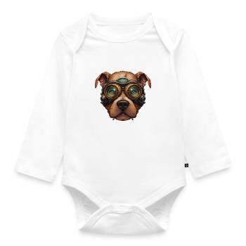 Steampunk Pitbull Dog in Clockwork Glassess - Organic Longsleeve Baby Bodysuit - white - Front
