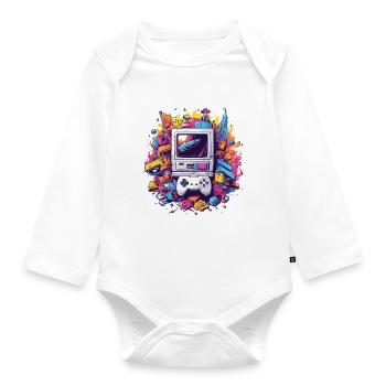 90er Gamer - Baby Bio-Langarm-Body - Weiß - Vorne