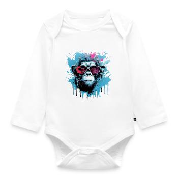 Party gorilla with sunglasses - Organic Longsleeve Baby Bodysuit - white - Front