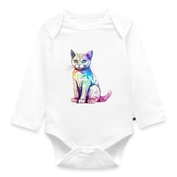 Hako le chat multicolore - Body Bébé bio manches longues - blanc - Devant