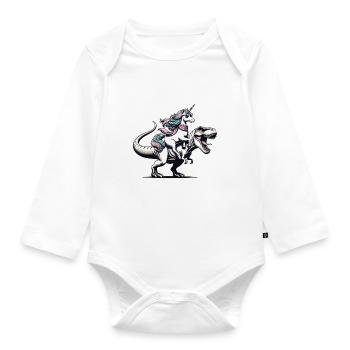 Einhorn Dinosaurier Trending Fantasy Kreatur - Baby Bio-Langarm-Body - Weiß - Vorne