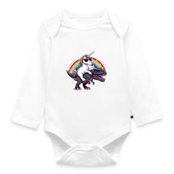 Einhorn-Dinosaurier-T-Rex-Geschenk für Mädchenspaß - Baby Bio-Langarm-Body - Weiß - Vorne