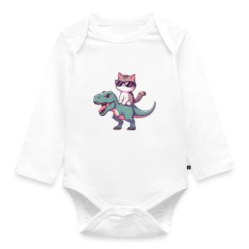 Cool Kitten on T-Rex Funny Dinosaur Trend - Organic Longsleeve Baby Bodysuit - white - Front