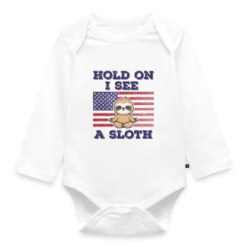 Faultier Amerikanische Flagge Lustiges Originalgeschenk - Baby Bio-Langarm-Body - Weiß - Vorne
