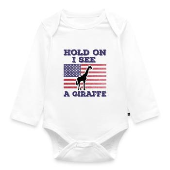 Giraffe Amerikanische Flagge Lustiges Originalgeschenk - Baby Bio-Langarm-Body - Weiß - Vorne