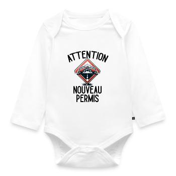 Permis De Conduire Idée Cadeau Humour Auto-École - Body Bébé bio manches longues - blanc - Devant