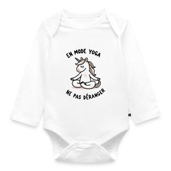 Licorne Yogi Cool - En Mode Yoga Méditation - Body Bébé bio manches longues - blanc - Devant