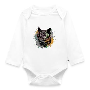 eule,graffiti,malerei,bunt, Aquarell - Baby Bio-Langarm-Body - Weiß - Vorne