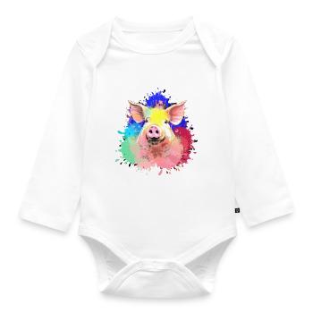 Pig, colorful, splashes of color, painting - Organic Longsleeve Baby Bodysuit - white - Front