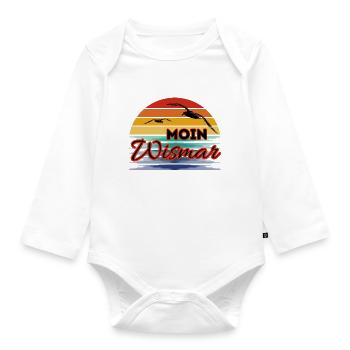 Moin Wismar mit Möwe im Retro Style - Baby Bio-Langarm-Body - Weiß - Vorne
