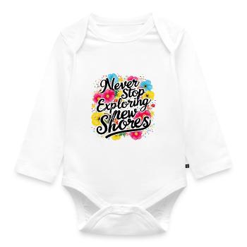 Never Stop Exploring The Shores Design - Organic Longsleeve Baby Bodysuit - white - Front
