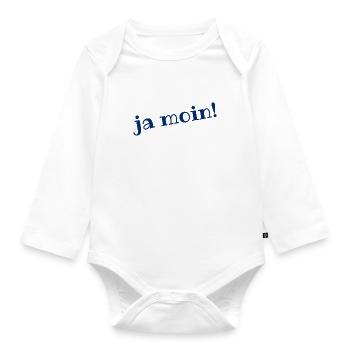 Ja Moin! - Guten Morgen - Nordsee - Ostsee - Anker - Baby Bio-Langarm-Body - Weiß - Vorne