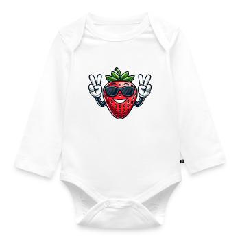 Sweet Cartoon Strawberry Peace Fruity - Organic Longsleeve Baby Bodysuit - white - Front