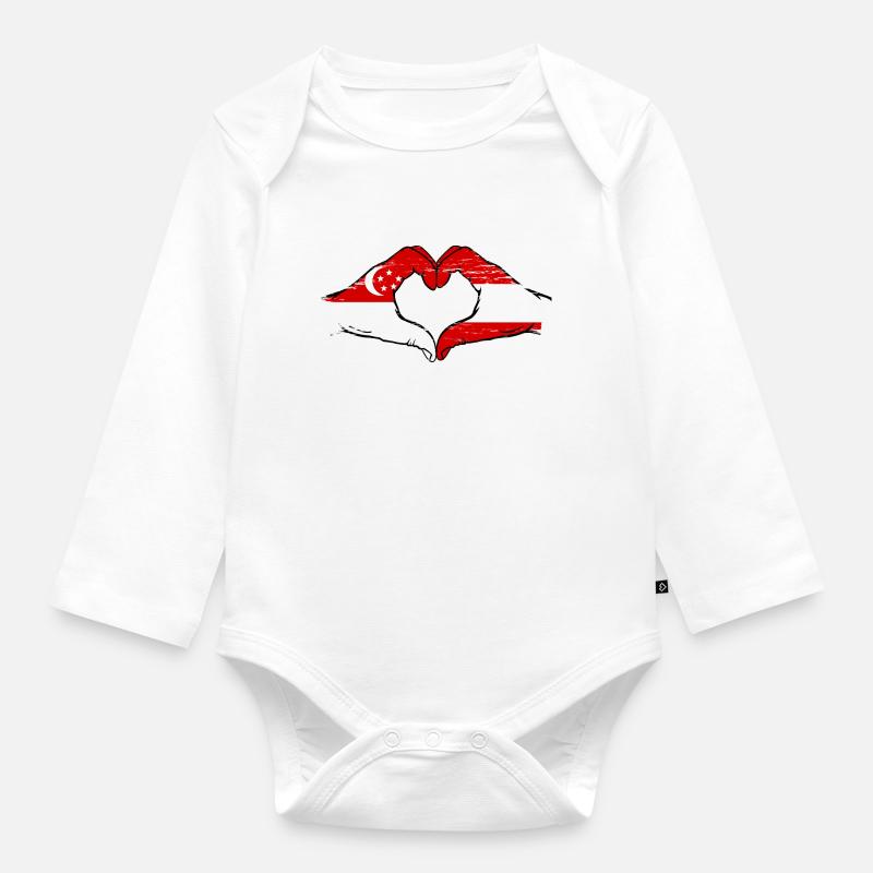 Singapour Autriche Drapeau Mains Coeur Forme Utilisé - Body Bébé bio manches longues - blanc