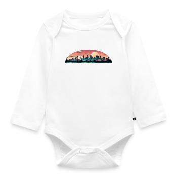 Sonnenuntergangsstadt Panorama - Baby Bio-Langarm-Body - Weiß - Vorne