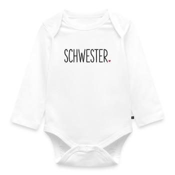 Schwester ❤️ – Liebevolles Textdesign - Baby Bio-Langarm-Body - Weiß - Vorne