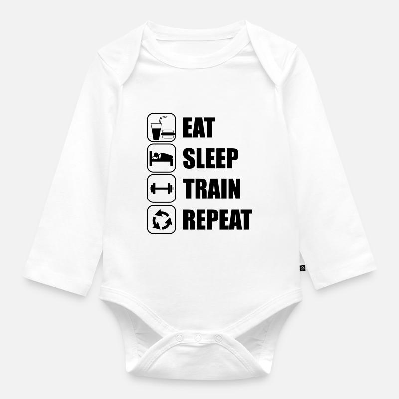 Eat Sleep Train Repeat - Baby Bio-Langarm-Body - Weiß