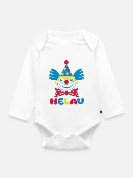 Fasching Karneval Clown HELAU 1, 2 oder 3 Farben - Baby Bio-Langarm-Body - Weiß