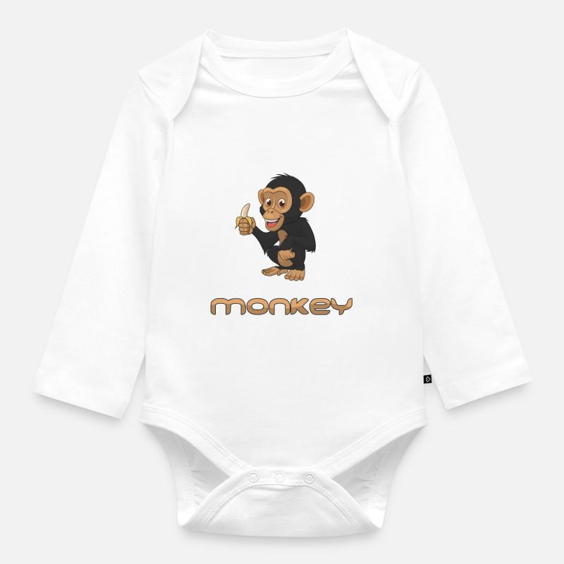 Monkey - Affe - Baby Bio-Langarm-Body - Weiß
