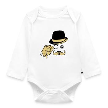 smile hat monocle mustache bowler - Organic Longsleeve Baby Bodysuit - white - Front