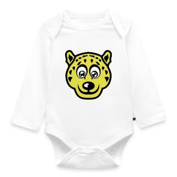 animal leopards funny cartoon drawing face 14 - Organic Longsleeve Baby Bodysuit - white - Front