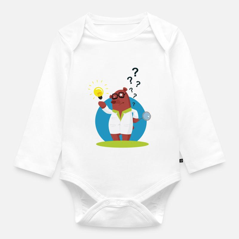 Explainer bear - Organic Longsleeve Baby Bodysuit - white