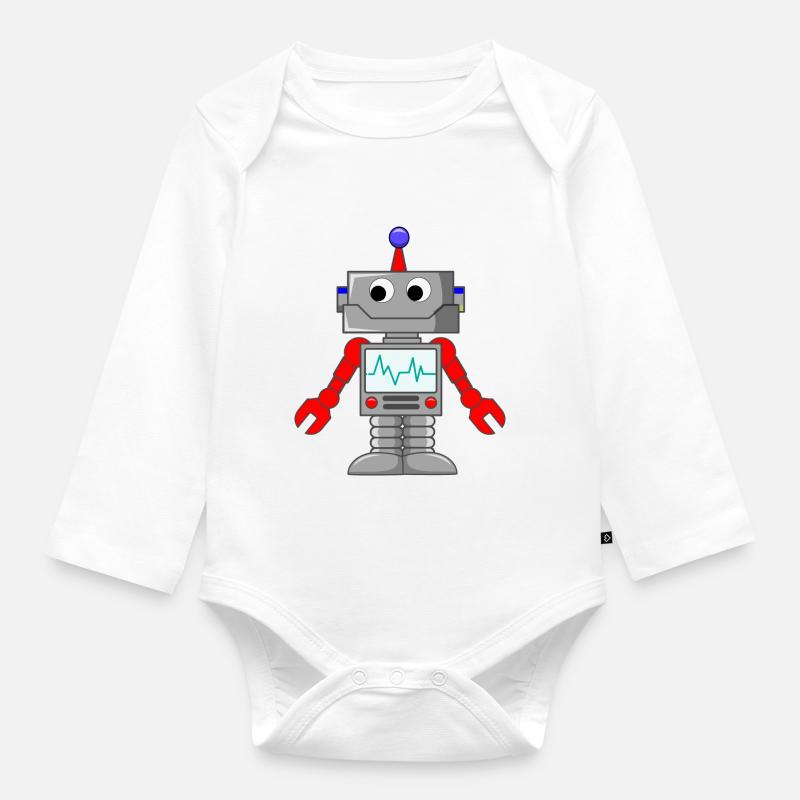 Roboter - Androide - Comic - Baby Bio-Langarm-Body - Weiß