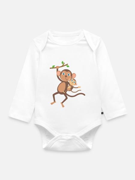 Affen - Baby Bio-Langarm-Body - Weiß