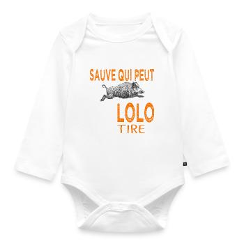 c'est Lolo qui tire Humour Laurent Chasse - Body Bébé bio manches longues - blanc - Devant