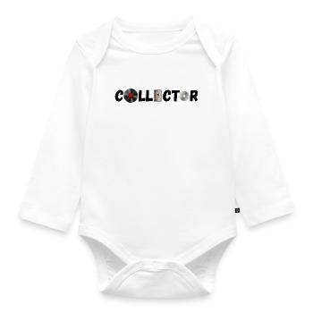 collector vinyl cd cassette records 2 - Organic Longsleeve Baby Bodysuit - white - Front