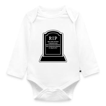 What is written on the gravestone - Organic Longsleeve Baby Bodysuit - white - Front